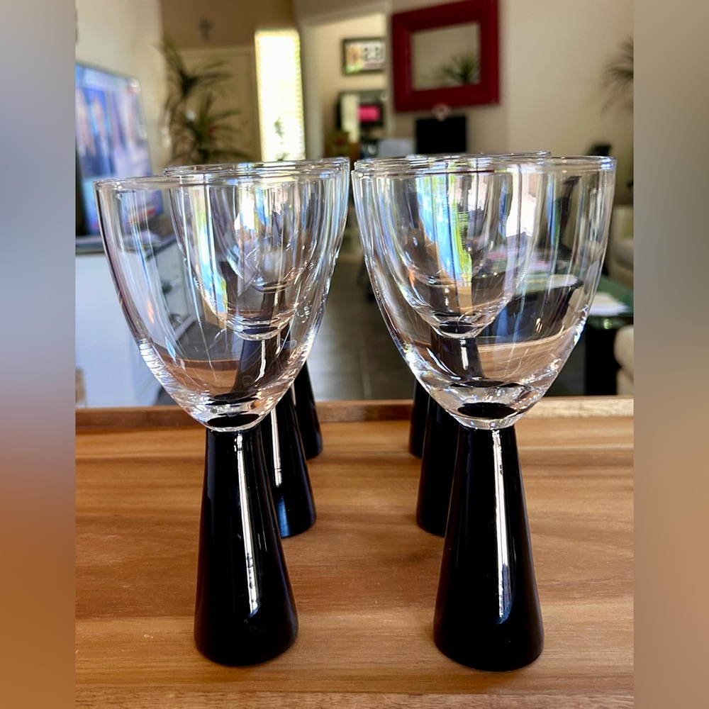 Vintage 1970s Artland Prescott Chunky Heavy Black Stem Wine Glasses